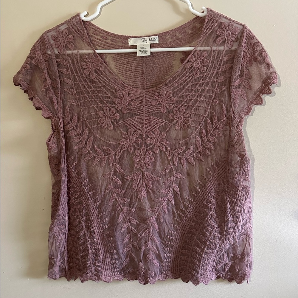 Say What cotton mauve lace top Size L